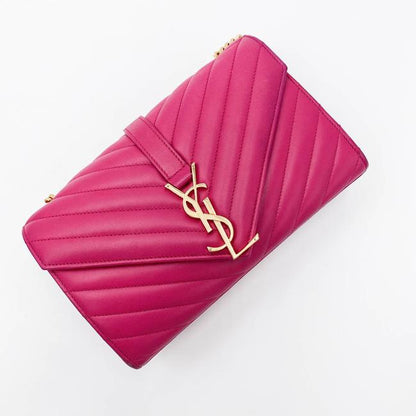 Saint Laurent College Lambskin Matelasse Chevron Small Monogram Satchel Pink Leather Shoulder Bag - image 10