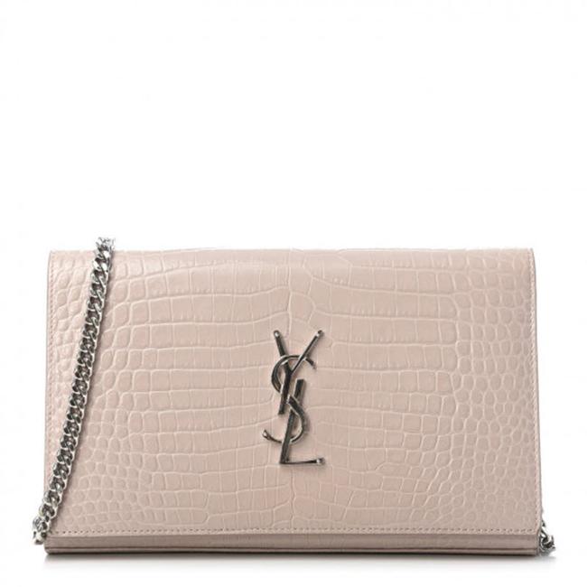 Saint Laurent Crocodile Embossed Monogram Woc Rose Antic Pink Leather Shoulder Bag - photo 1