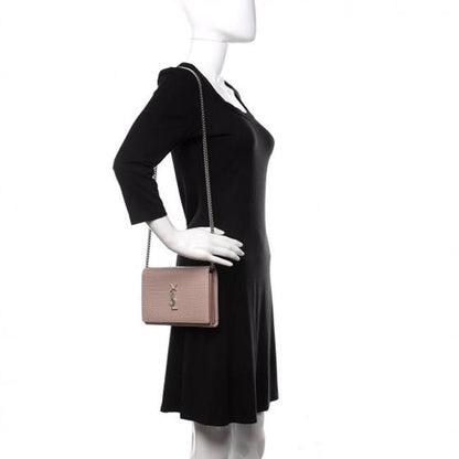 Saint Laurent Crocodile Embossed Monogram Woc Rose Antic Pink Leather Shoulder Bag - photo 2