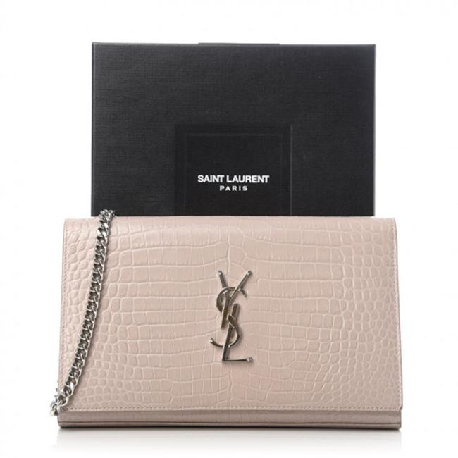 Saint Laurent Crocodile Embossed Monogram Woc Rose Antic Pink Leather Shoulder Bag - photo 3