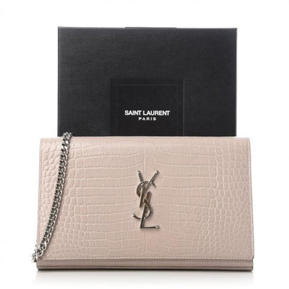 Saint Laurent Crocodile Embossed Monogram Woc Rose Antic Pink Leather Shoulder Bag - photo 3