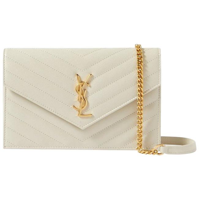 Saint Laurent Monogram Envelope Chain Wallet Medium Grained Matelasse White Leather Shoulder Bag - image 1