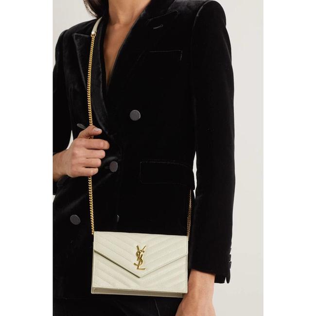 Saint Laurent Monogram Envelope Chain Wallet Medium Grained Matelasse White Leather Shoulder Bag - image 2