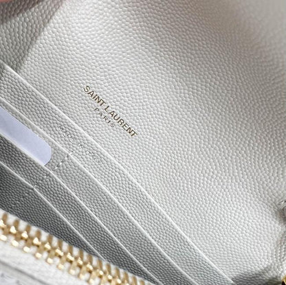 Saint Laurent Monogram Envelope Chain Wallet Medium Grained Matelasse White Leather Shoulder Bag - image 11