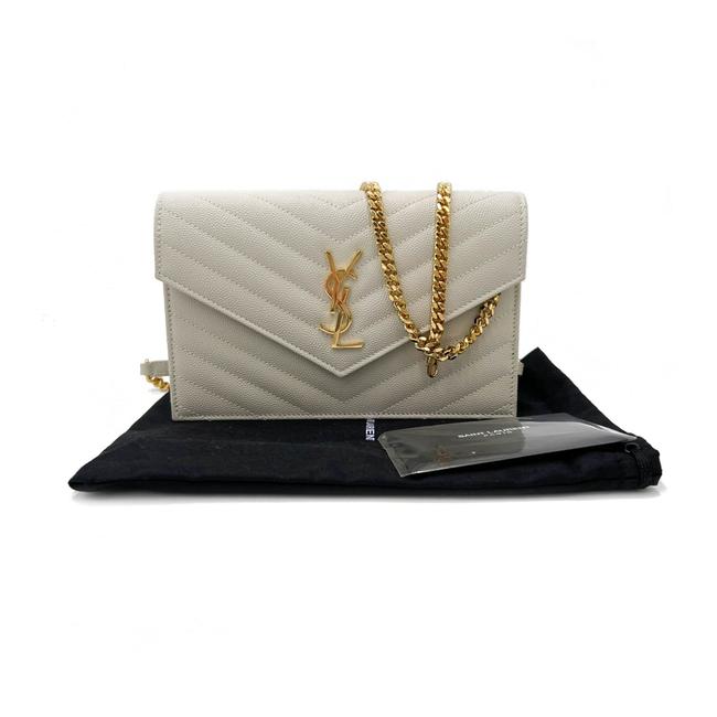 Saint Laurent Monogram Envelope Chain Wallet Medium Grained Matelasse White Leather Shoulder Bag - image 3