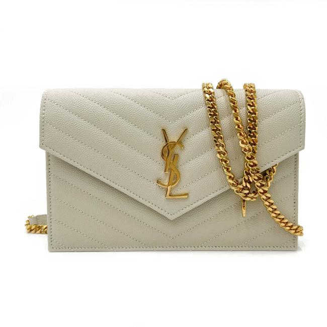 Saint Laurent Monogram Envelope Chain Wallet Medium Grained Matelasse White Leather Shoulder Bag - image 4