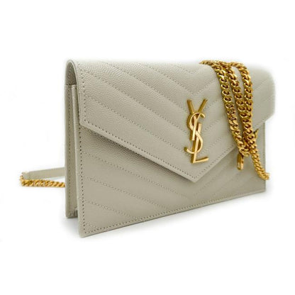 Saint Laurent Monogram Envelope Chain Wallet Medium Grained Matelasse White Leather Shoulder Bag - image 5