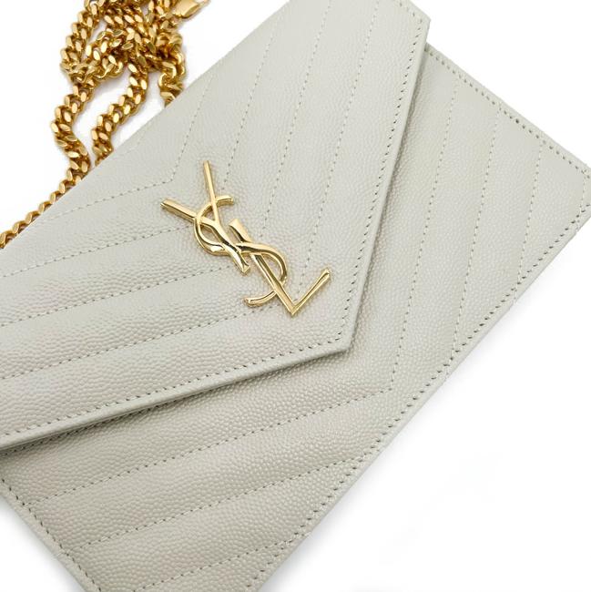 Saint Laurent Monogram Envelope Chain Wallet Medium Grained Matelasse White Leather Shoulder Bag - image 8