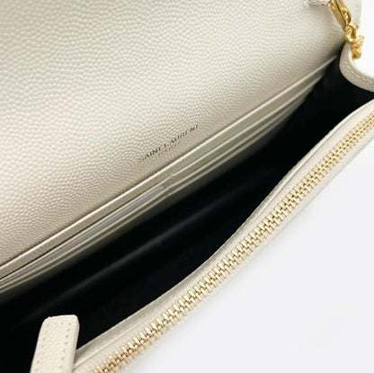 Saint Laurent Monogram Envelope Chain Wallet Medium Grained Matelasse White Leather Shoulder Bag - image 10