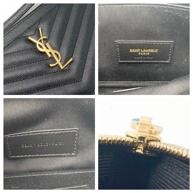 Saint Laurent Envelope Clutch Ysl Monogram Quilted Wallet Black Leather Wristlet - photo 12