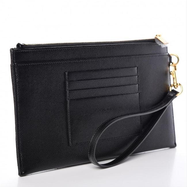 Saint Laurent Envelope Clutch Ysl Monogram Quilted Wallet Black Leather Wristlet - photo 3