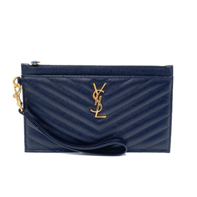 Saint Laurent Envelope Clutch Ysl Monogram Quilted Wallet Black Leather Wristlet - photo 5