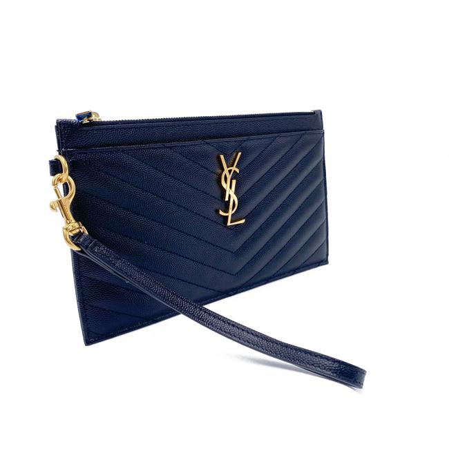 Saint Laurent Envelope Clutch Ysl Monogram Quilted Wallet Black Leather Wristlet - photo 6