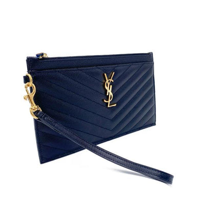 Saint Laurent Envelope Clutch Ysl Monogram Quilted Wallet Black Leather Wristlet - photo 6