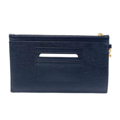 Saint Laurent Envelope Clutch Ysl Monogram Quilted Wallet Black Leather Wristlet - photo 7