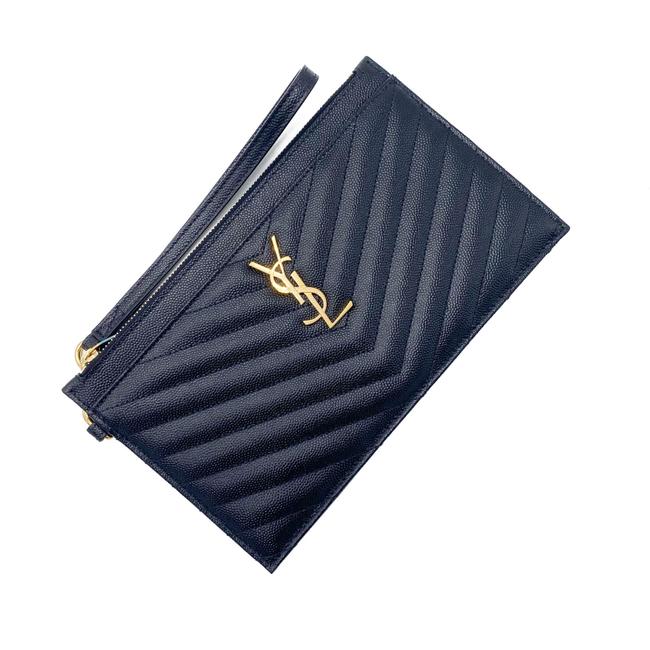 Saint Laurent Envelope Clutch Ysl Monogram Quilted Wallet Black Leather Wristlet - photo 8