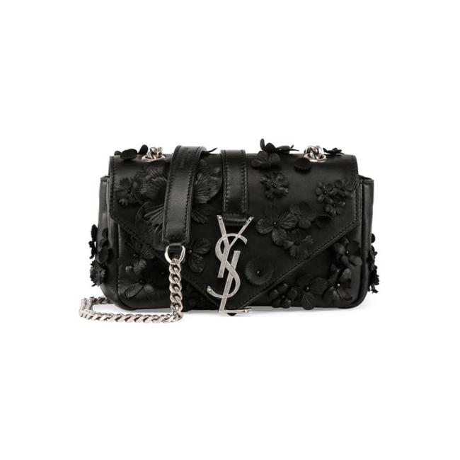 Saint Laurent Envelope Floral Embellished Baby Monogram Black Leather Shoulder Bag - photo 1