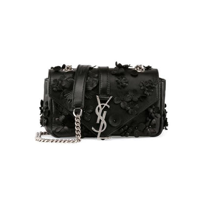 Saint Laurent Envelope Floral Embellished Baby Monogram Black Leather Shoulder Bag - photo 1