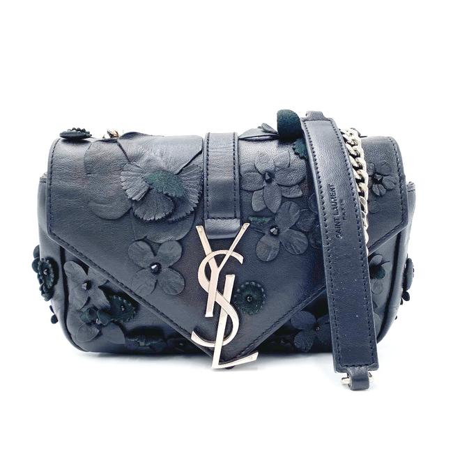 Saint Laurent Envelope Floral Embellished Baby Monogram Black Leather Shoulder Bag - photo 12