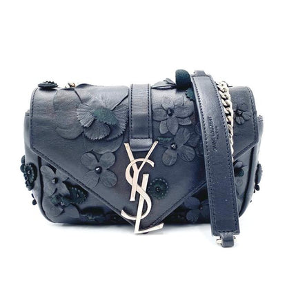 Saint Laurent Envelope Floral Embellished Baby Monogram Black Leather Shoulder Bag - photo 12