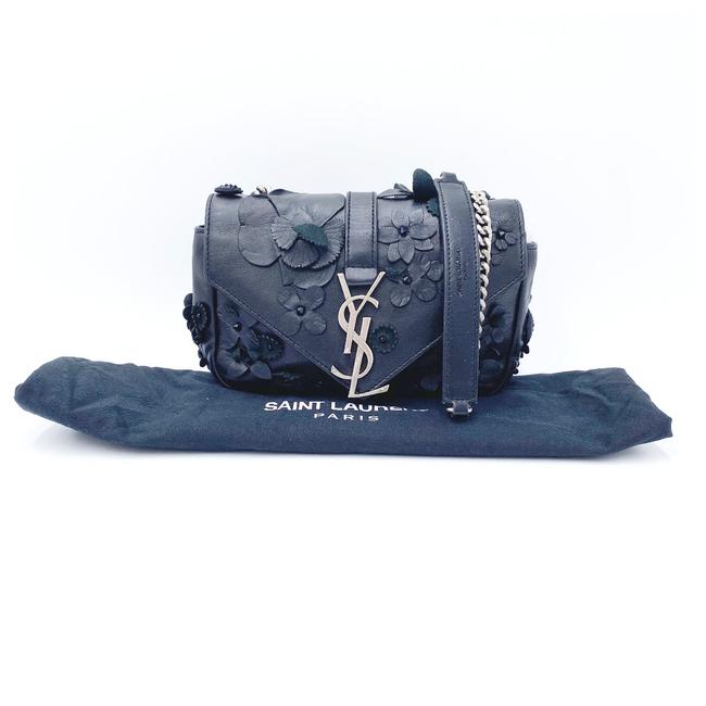 Saint Laurent Envelope Floral Embellished Baby Monogram Black Leather Shoulder Bag - photo 3