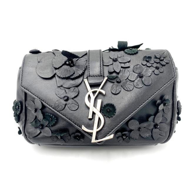 Saint Laurent Envelope Floral Embellished Baby Monogram Black Leather Shoulder Bag - photo 4