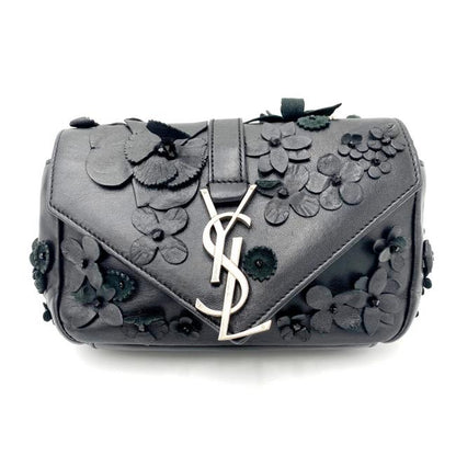 Saint Laurent Envelope Floral Embellished Baby Monogram Black Leather Shoulder Bag - photo 4