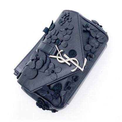 Saint Laurent Envelope Floral Embellished Baby Monogram Black Leather Shoulder Bag - photo 7