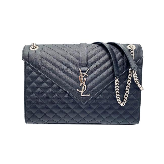 Saint Laurent Envelope Grain De Poudre Large Tri-quilt Monogram Satchel Black Leather Shoulder Bag - image 1