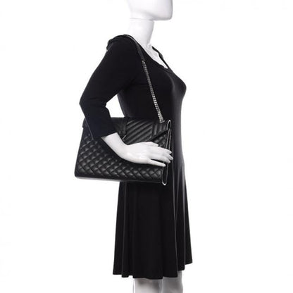 Saint Laurent Envelope Grain De Poudre Large Tri-quilt Monogram Satchel Black Leather Shoulder Bag - image 2