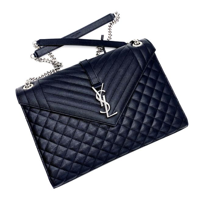 Saint Laurent Envelope Grain De Poudre Large Tri-quilt Monogram Satchel Black Leather Shoulder Bag - image 8