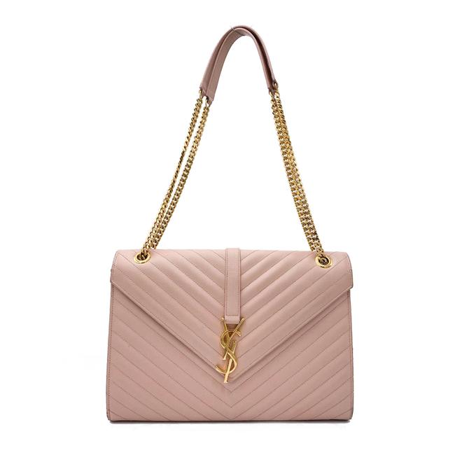 Saint Laurent Monogram Envelope Grain De Poudre Matelasse Chevron Large Dusty Rose Pink Leather Shoulder Bag - image 1