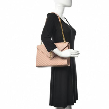 Saint Laurent Monogram Envelope Grain De Poudre Matelasse Chevron Large Dusty Rose Pink Leather Shoulder Bag - image 2