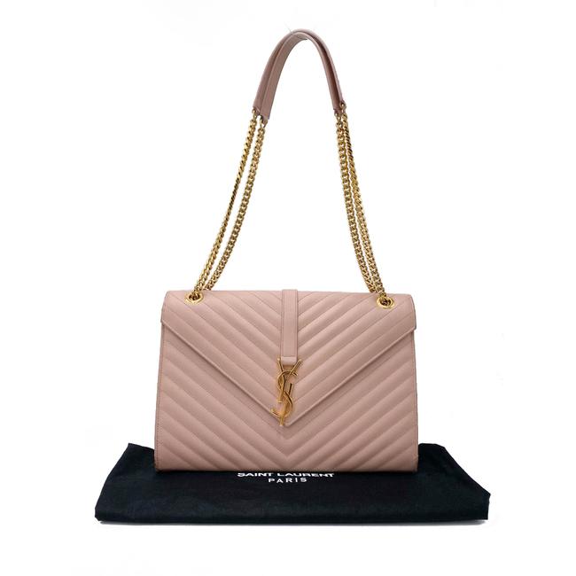 Saint Laurent Monogram Envelope Grain De Poudre Matelasse Chevron Large Dusty Rose Pink Leather Shoulder Bag - photo 3
