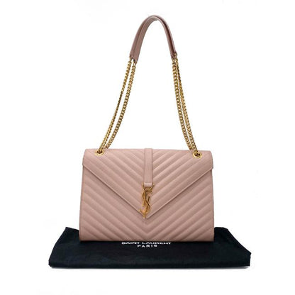 Saint Laurent Monogram Envelope Grain De Poudre Matelasse Chevron Large Dusty Rose Pink Leather Shoulder Bag - photo 3