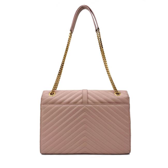 Saint Laurent Monogram Envelope Grain De Poudre Matelasse Chevron Large Dusty Rose Pink Leather Shoulder Bag - image 5