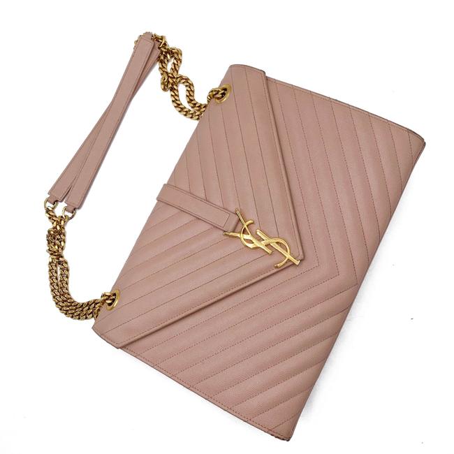 Saint Laurent Monogram Envelope Grain De Poudre Matelasse Chevron Large Dusty Rose Pink Leather Shoulder Bag - image 8