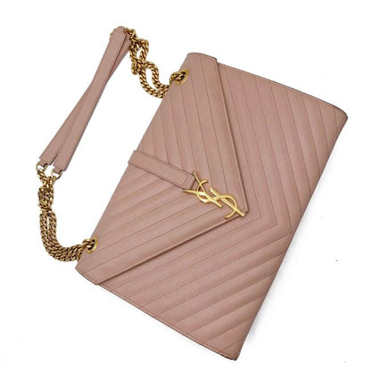 Saint Laurent Monogram Envelope Grain De Poudre Matelasse Chevron Large Dusty Rose Pink Leather Shoulder Bag - photo 8