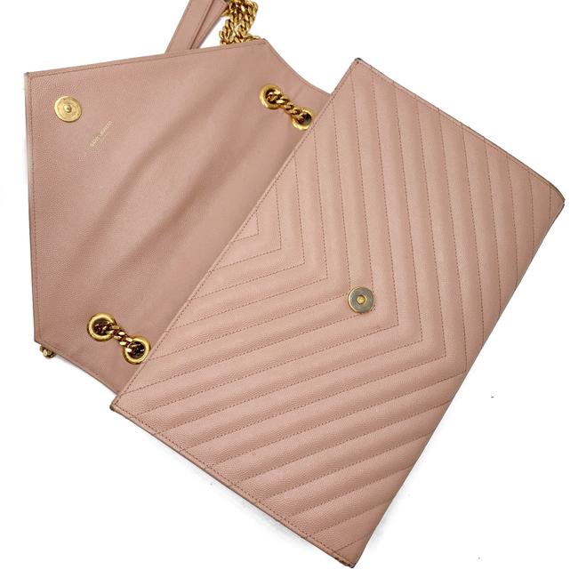 Saint Laurent Monogram Envelope Grain De Poudre Matelasse Chevron Large Dusty Rose Pink Leather Shoulder Bag - image 9