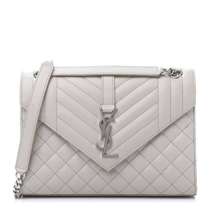 Saint Laurent Envelope Grain De Poudre Textured Mixed Matelasse Medium Triquilt Monogram Satc White Leather Shoulder Bag - image 1