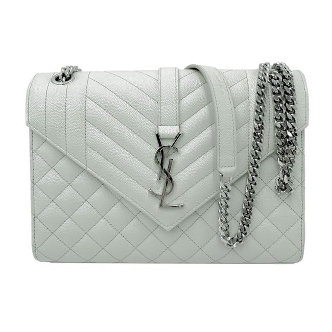 Saint Laurent Envelope Grain De Poudre Textured Mixed Matelasse Medium Triquilt Monogram Satc White Leather Shoulder Bag - image 3