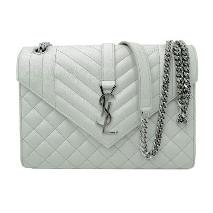 Saint Laurent Envelope Grain De Poudre Textured Mixed Matelasse Medium Triquilt Monogram Satc White Leather Shoulder Bag - image 3