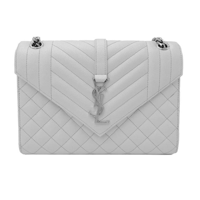 Saint Laurent Envelope Grain De Poudre Textured Mixed Matelasse Medium Triquilt Monogram Satc White Leather Shoulder Bag - image 4