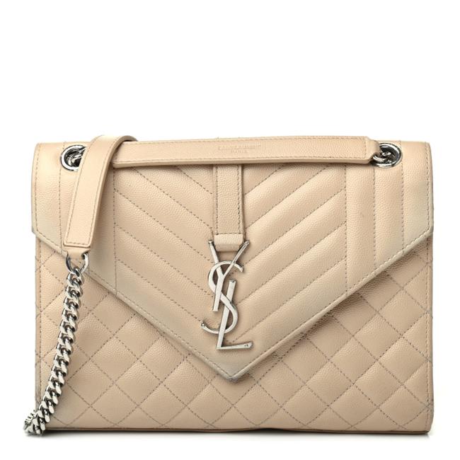 Saint Laurent Envelope Grain De Poudre Textured Mixed Matelasse Triquilt Medium Monogram Satc Beige Leather Shoulder Bag - image 1
