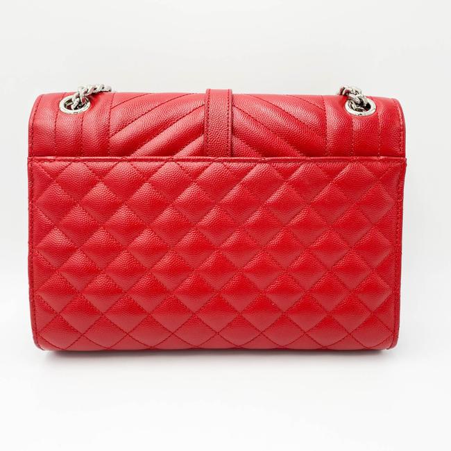 Saint Laurent Monogram Envelope Grain De Poudre Textured Mixed Matelasse Triquilt Medium Red Leather Shoulder Bag - image 4