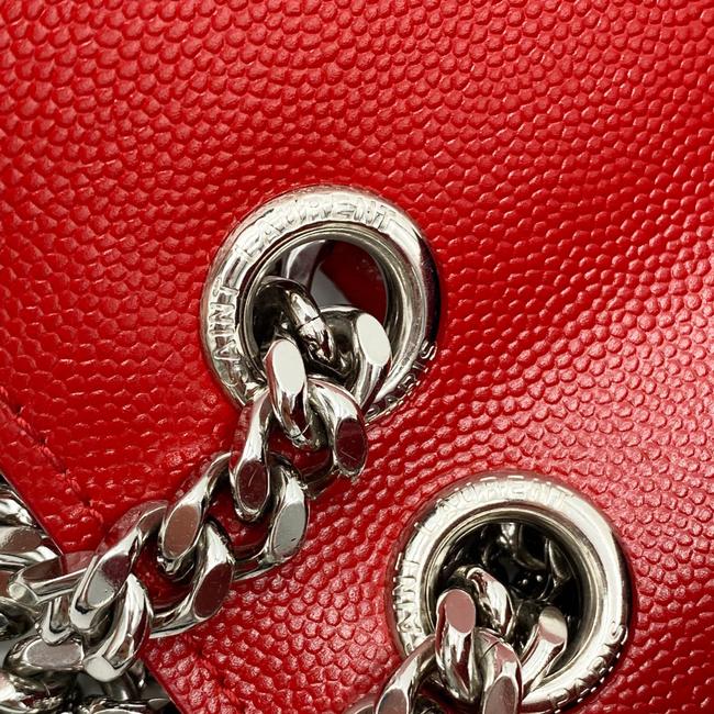 Saint Laurent Monogram Envelope Grain De Poudre Textured Mixed Matelasse Triquilt Medium Red Leather Shoulder Bag - image 8