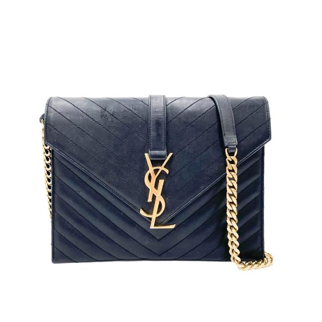 Saint Laurent Envelope Lambskin Matelasse Chevron Medium Monogram Satchel Black Leather Shoulder Bag - image 1