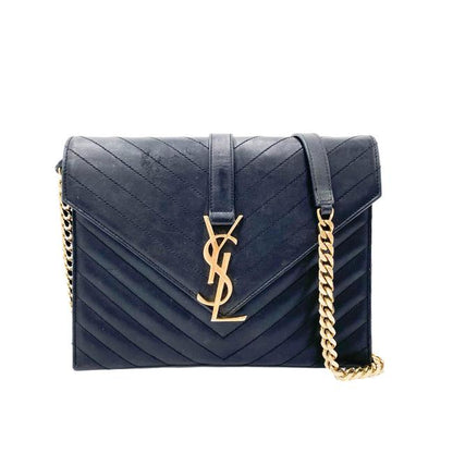 Saint Laurent Envelope Lambskin Matelasse Chevron Medium Monogram Satchel Black Leather Shoulder Bag - image 1