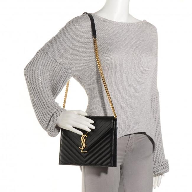 Saint Laurent Envelope Lambskin Matelasse Chevron Medium Monogram Satchel Black Leather Shoulder Bag - image 2