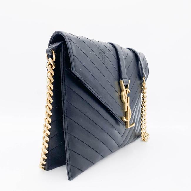 Saint Laurent Envelope Lambskin Matelasse Chevron Medium Monogram Satchel Black Leather Shoulder Bag - image 3